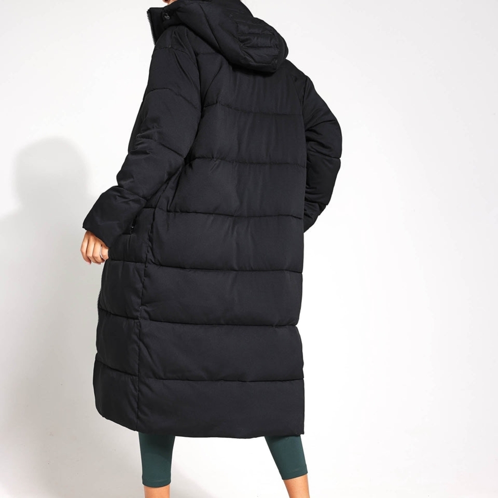 GIRLFRIEND COLLECTIVE Mystic Black Recycled Polyester Size XSmall Long Coat - Picture 3 of 12